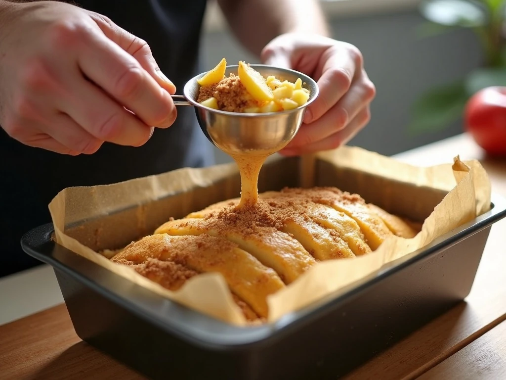 Layering apple and cinnamon mixture into bread batter