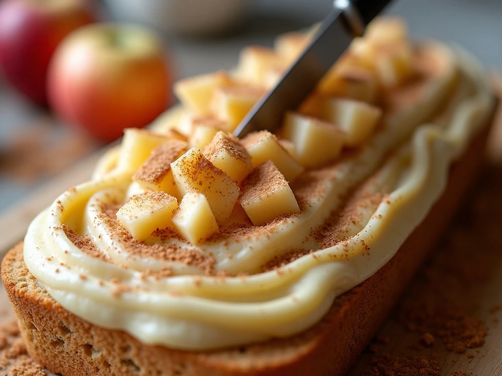 Finely chopped apples and cinnamon sugar layered in loaf batter