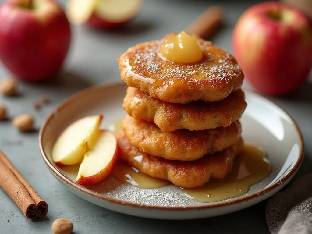 Golden homemade apple fritters with vanilla glaze