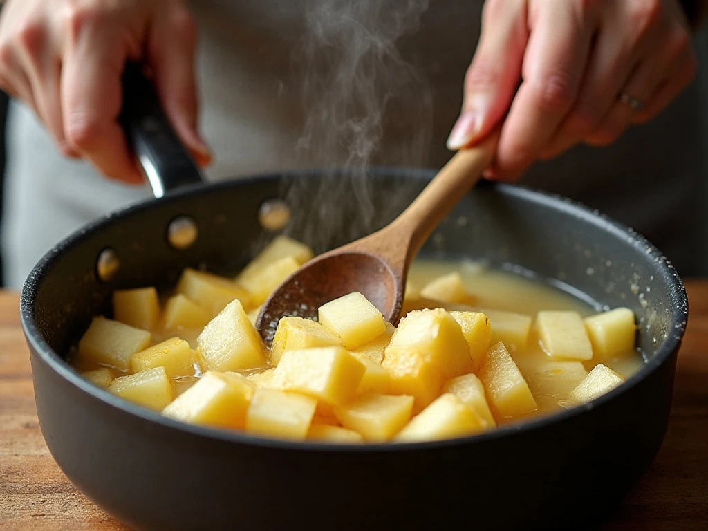 Apple jam simmering in a saucepan during cooking