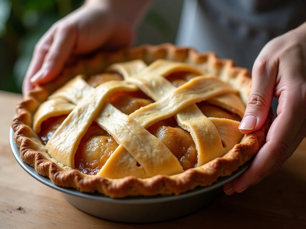 Crimping the top crust of an easy apple pie