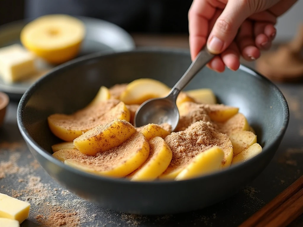 Apple slices coated with cinnamon and thickening ingredients