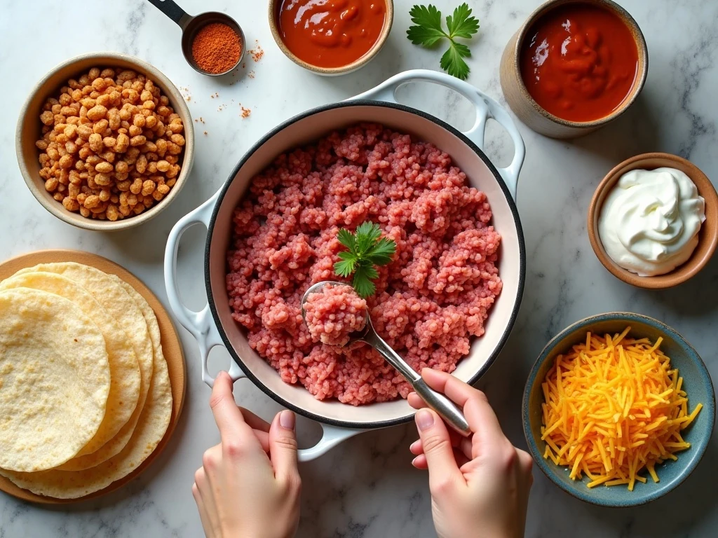 Ingredients for easy baked burrito casserole arranged on a counter