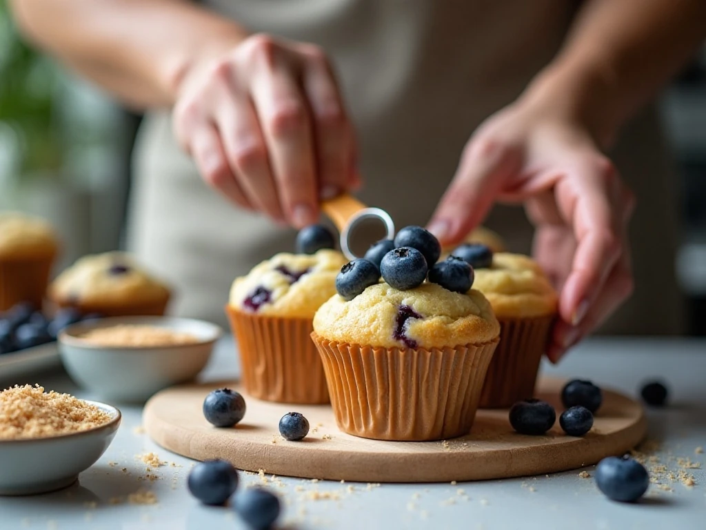 Muffin cups filled generously with blueberry batter