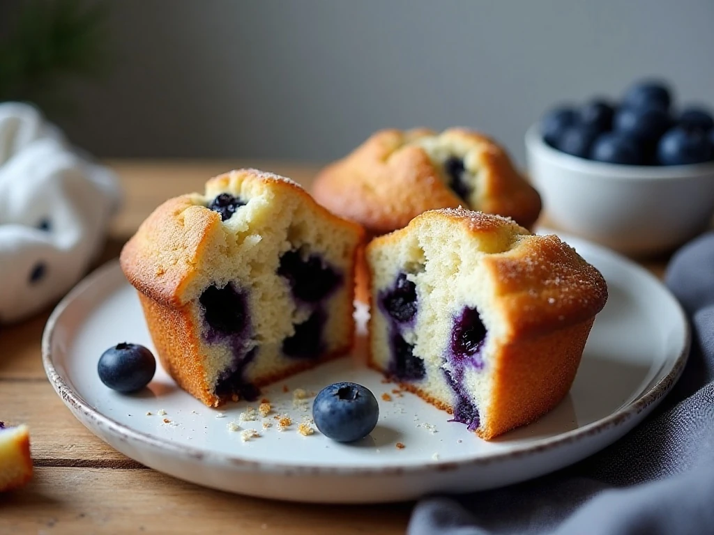 Blueberry muffin with fresh berries ready to serve