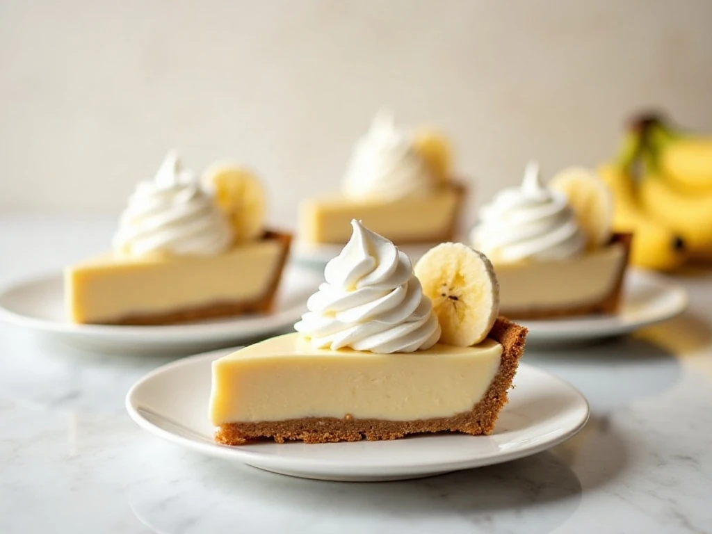 Banana cream pie slices ready to serve