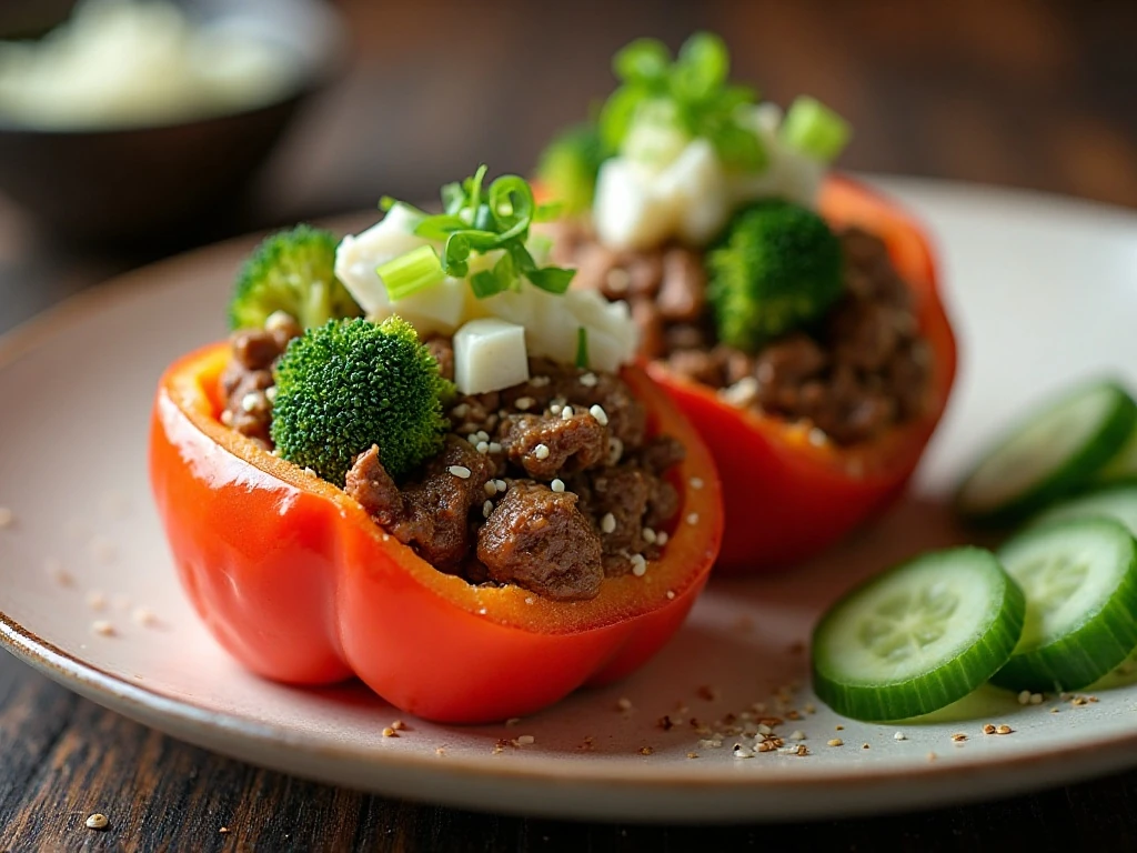 Stuffed peppers served with a fresh side salad