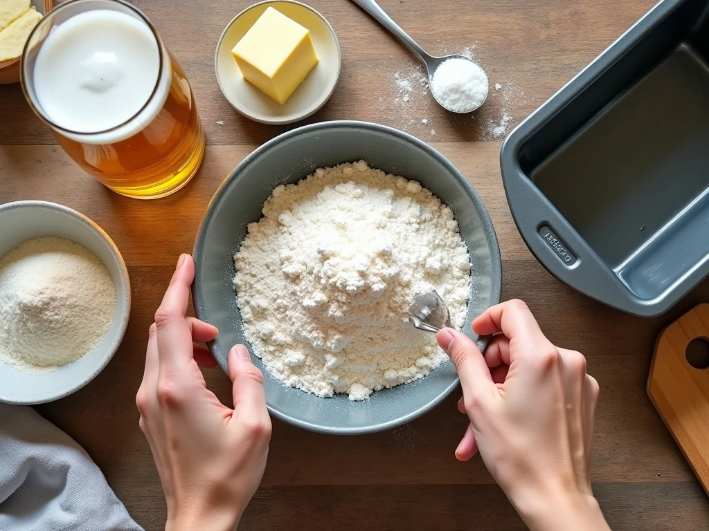 Three main ingredients for easy no-yeast beer bread