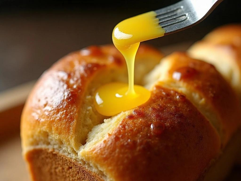 Butter-brushed golden crust on freshly baked beer bread