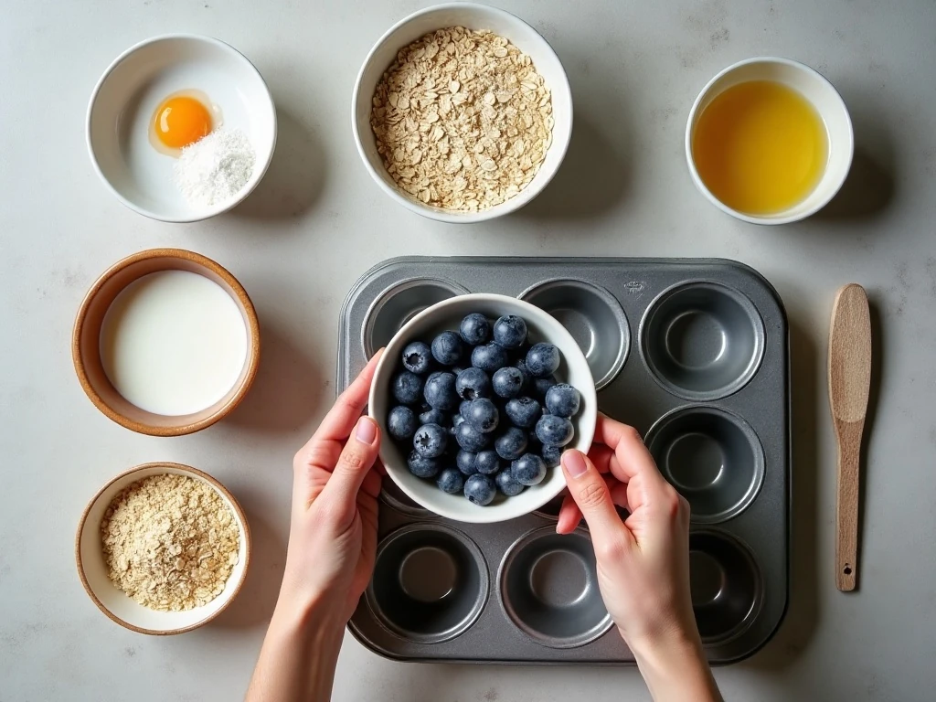 Ingredients for easy blueberry oatmeal muffins