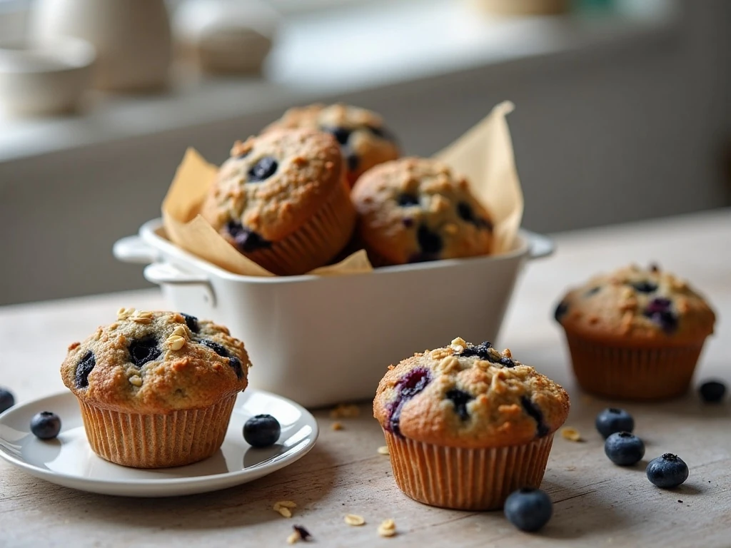 Blueberry oatmeal muffins ready for storage and serving