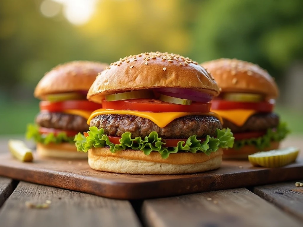 Juicy homemade burgers prepared for a summer cookout