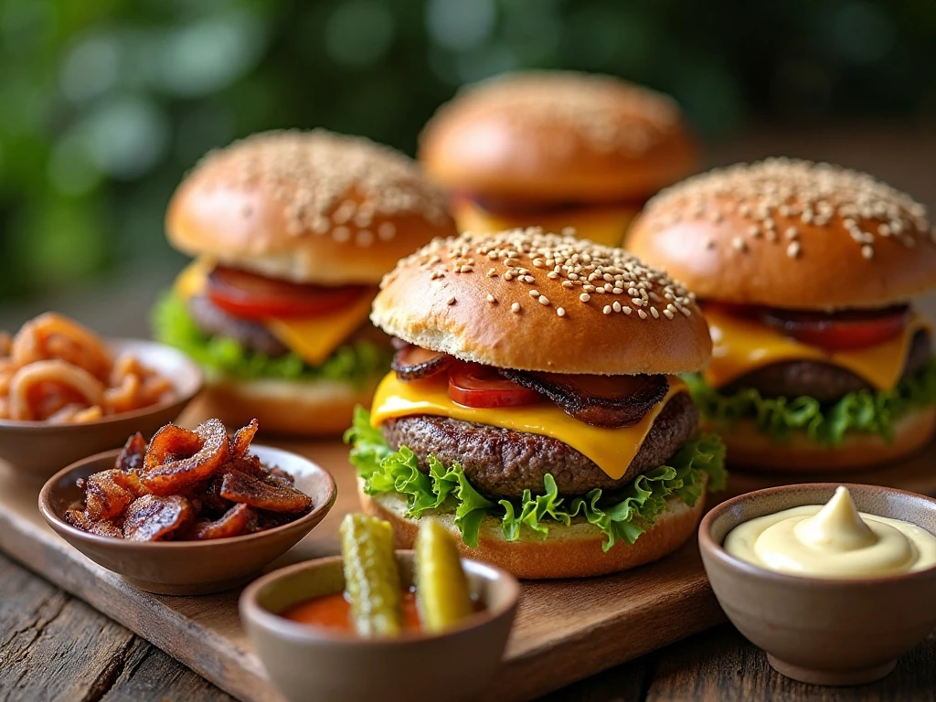 Burger topping bar for a backyard cookout