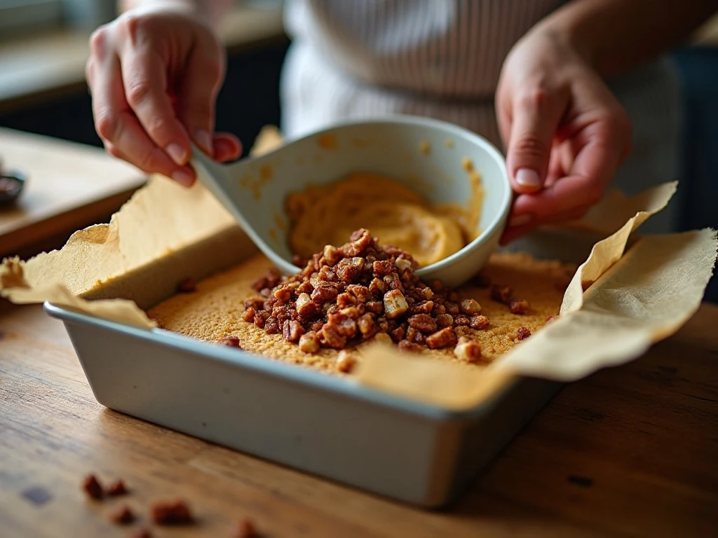 Folding toasted pecans into blondie batter