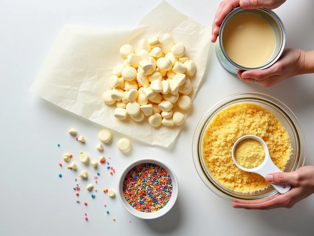 Ingredients for three-ingredient cake batter fudge