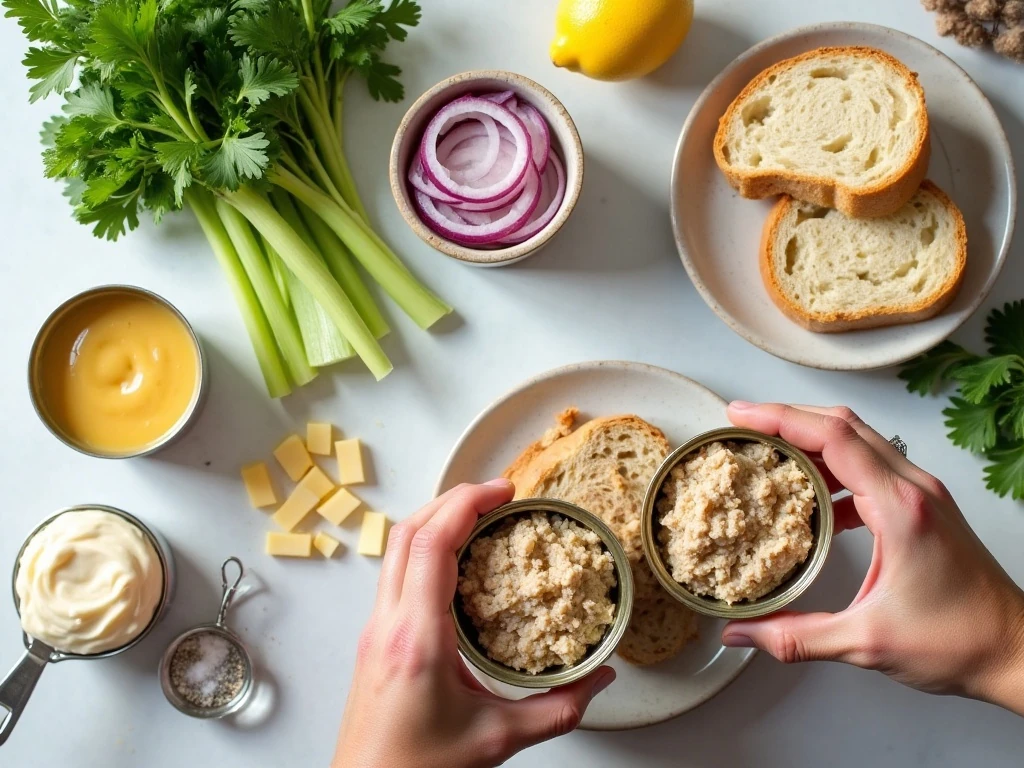 Ingredients for quick canned tuna salad and tuna melts