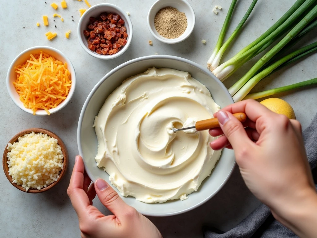 Ingredients for cheddar bacon loaded dip