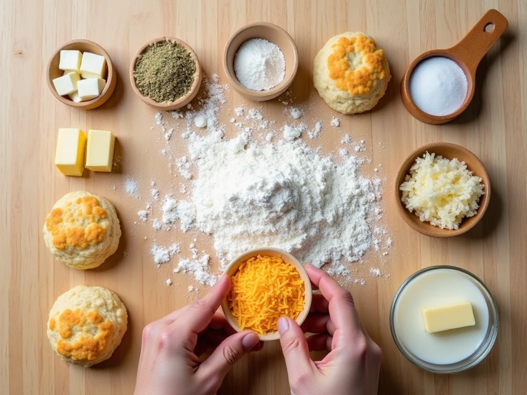 Ingredients for homemade cheddar buttermilk biscuits