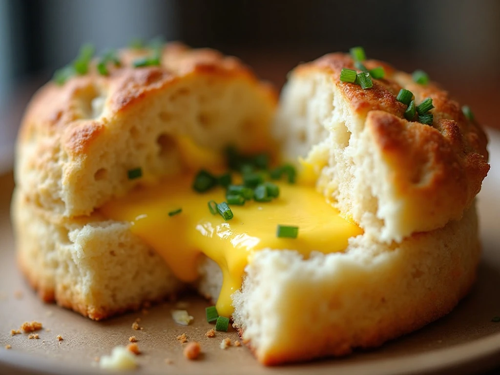 Warm cheddar biscuit with butter and fresh chives