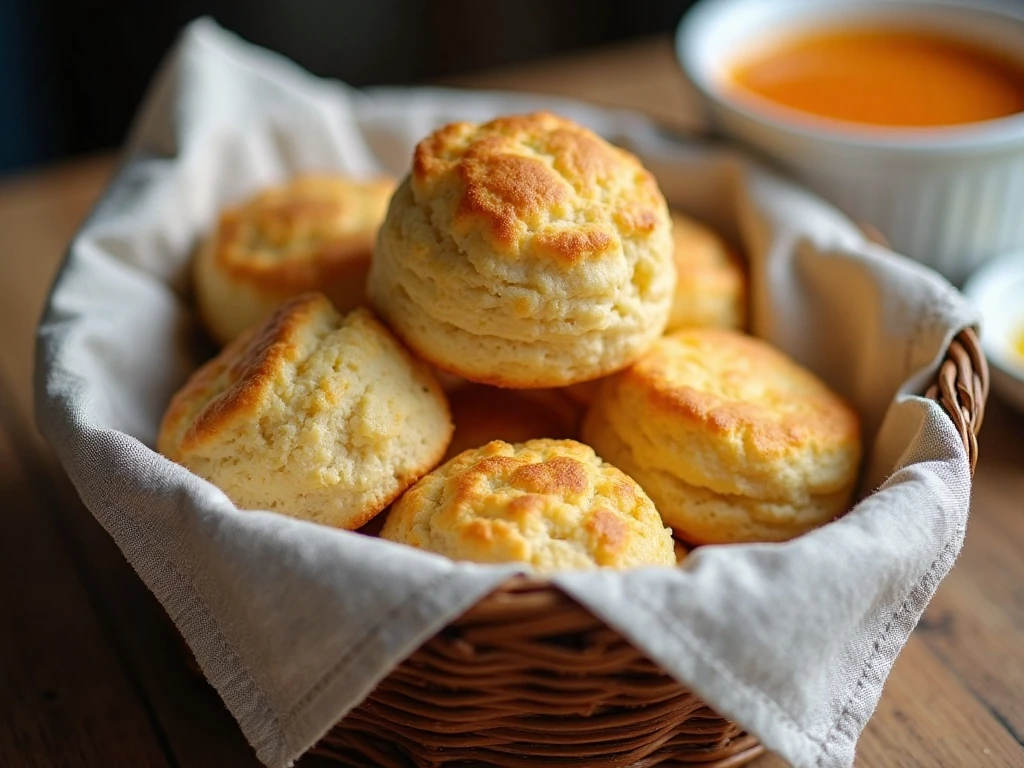 Cheddar biscuits served warm beside soup