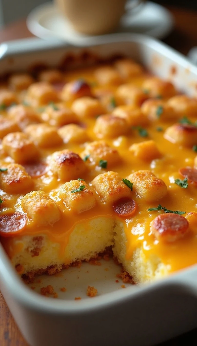 Easy Cheesy Tater Tot Casserole with Breakfast Sausage