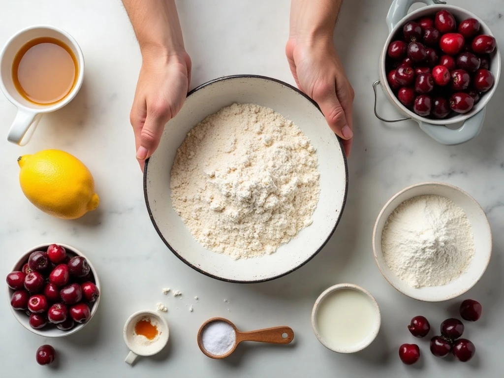 Ingredients for homemade cherry cobbler