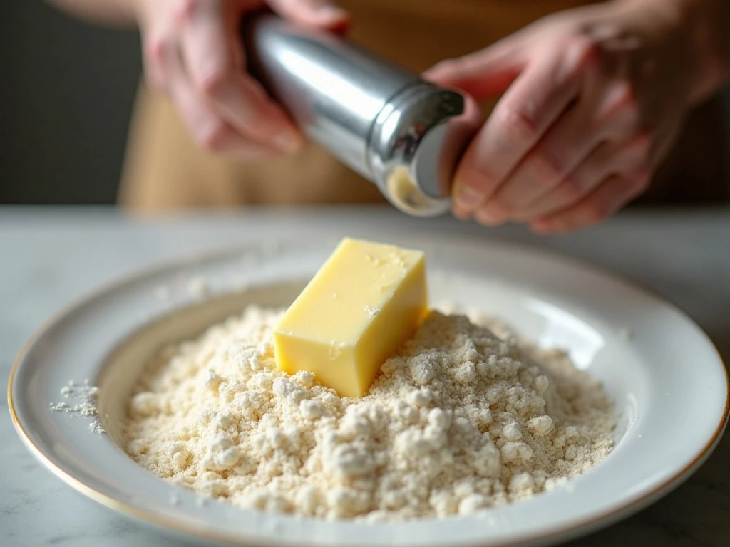 Cutting cold butter into flour for cobbler topping