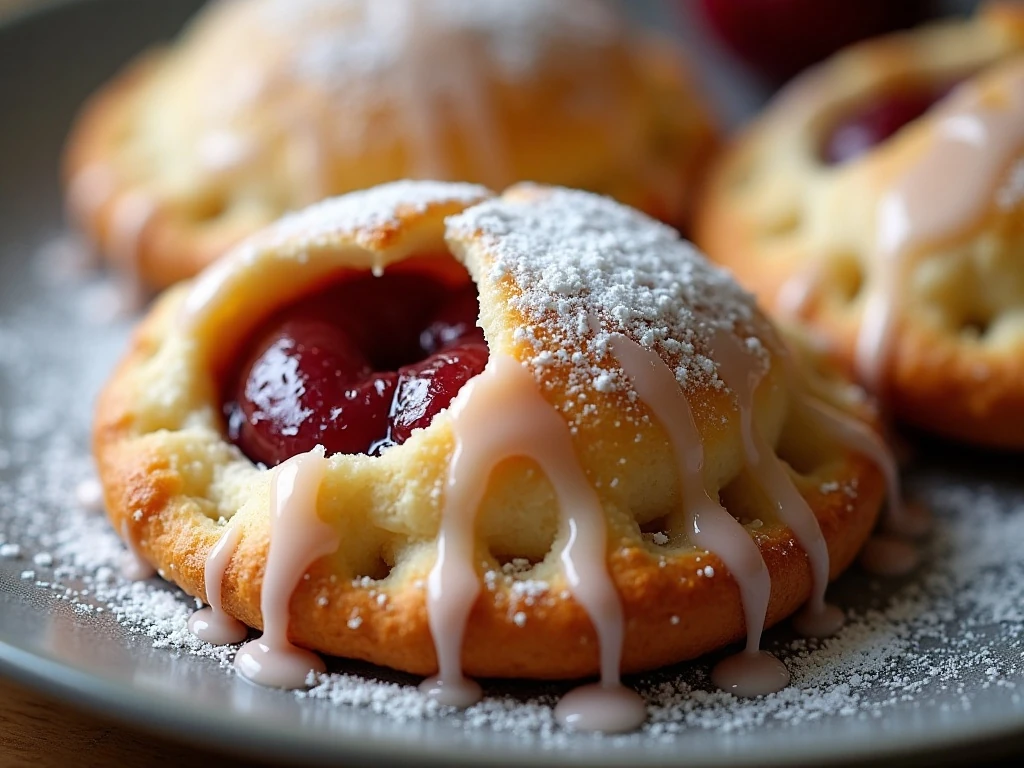 Powdered-sugar glaze on cherry hand pies