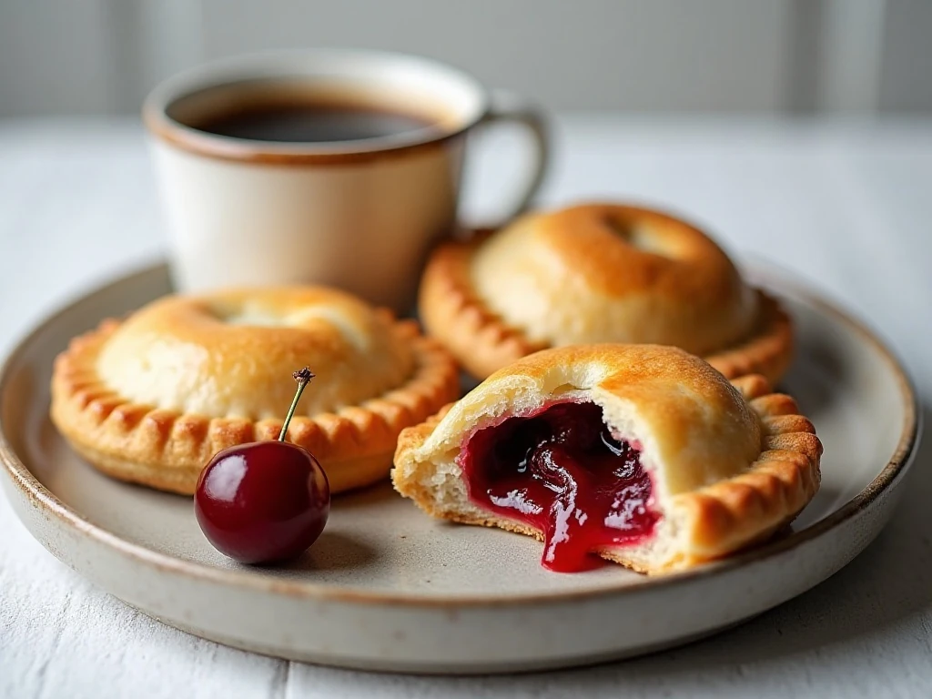 Cherry hand pies served with coffee