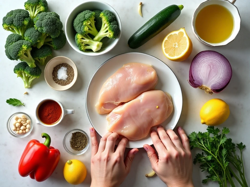 Ingredients for easy chicken and veggies skillet