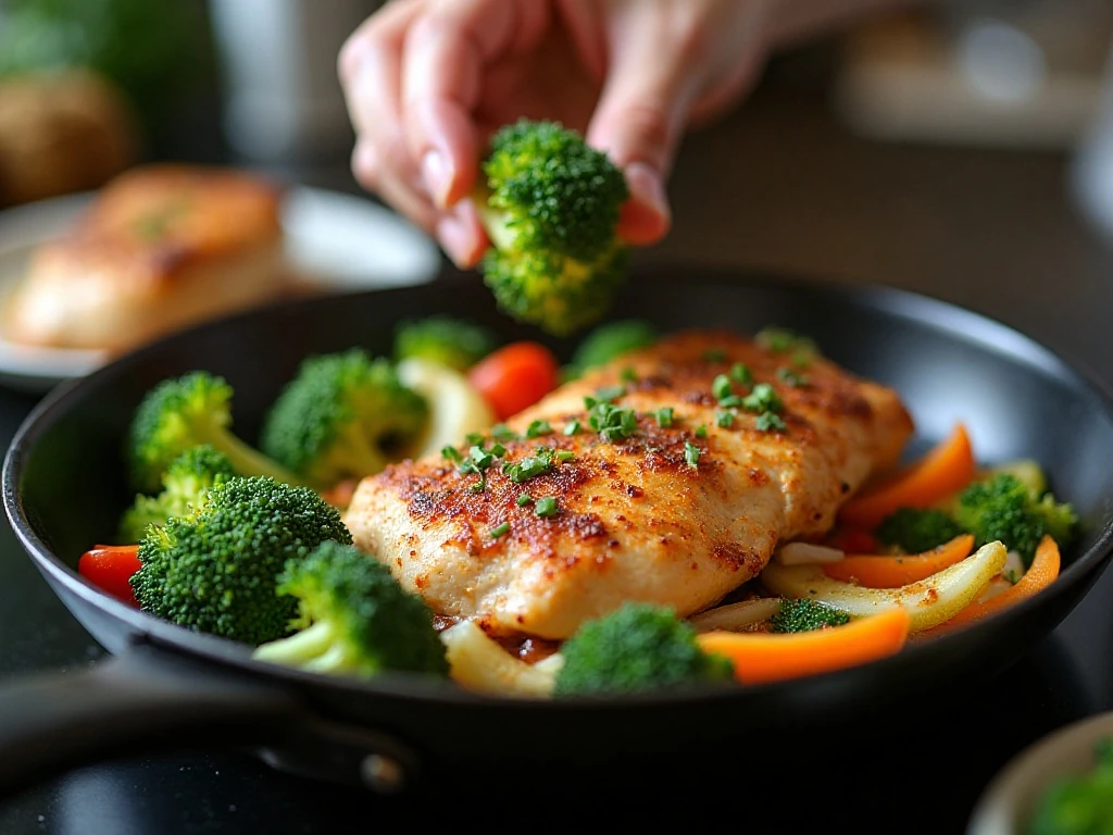 Vegetables cooking in stages for the best skillet texture