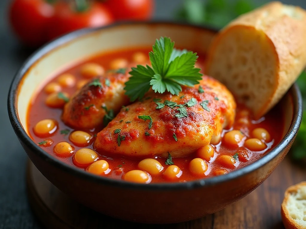 Reheated chicken and white bean cacciatore leftovers