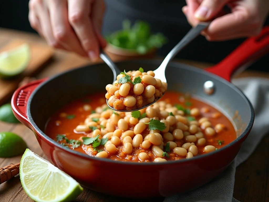 Mashing beans to naturally thicken homemade chicken chili