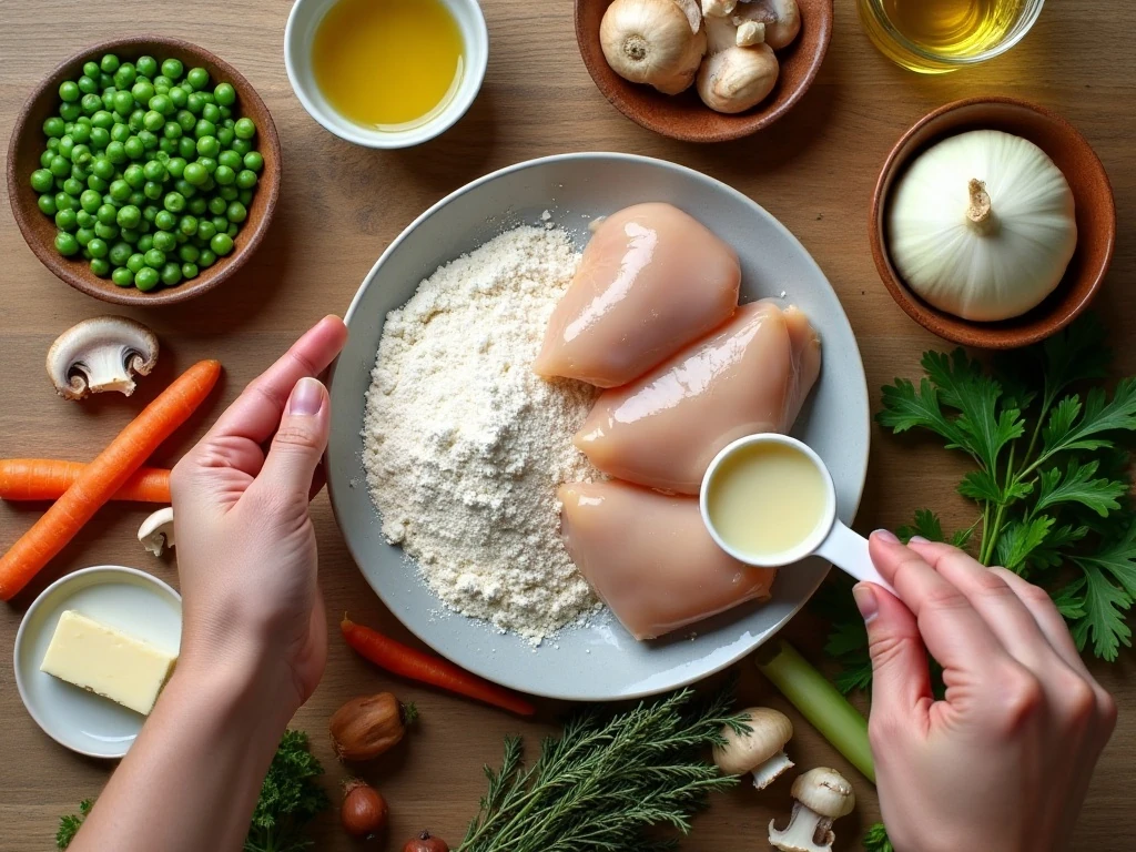 Ingredients for easy chicken fricassee