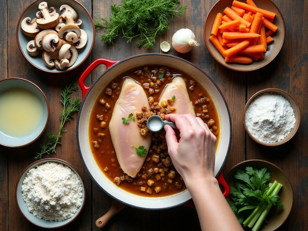 Ingredients for easy chicken Marsala soup