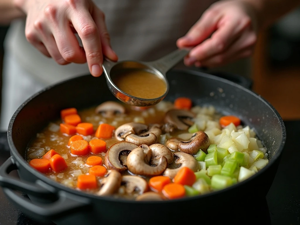 Sautéing vegetables and mushrooms for chicken Marsala soup