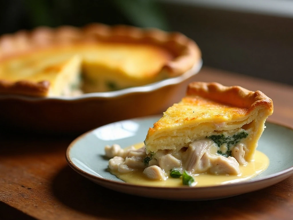 Golden homemade chicken pot pie with a creamy chicken and vegetable filling