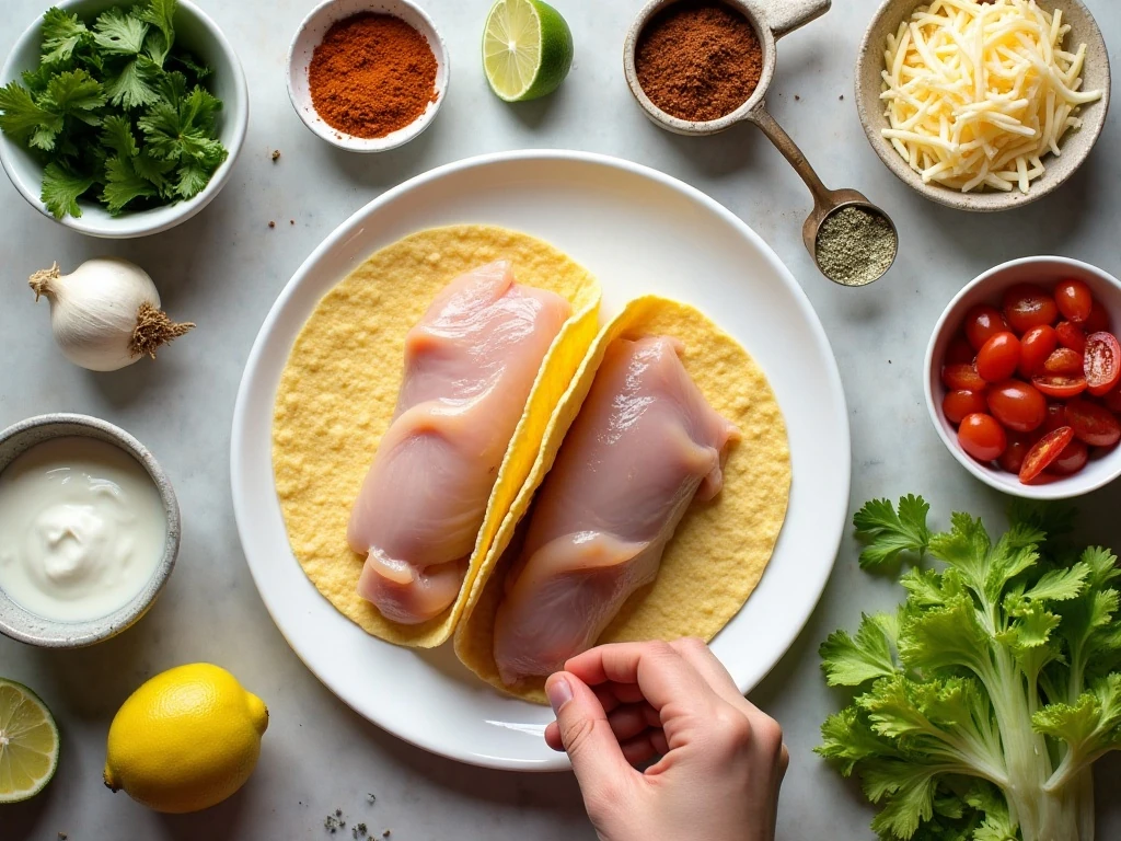 Ingredients for quick flavorful chicken tacos