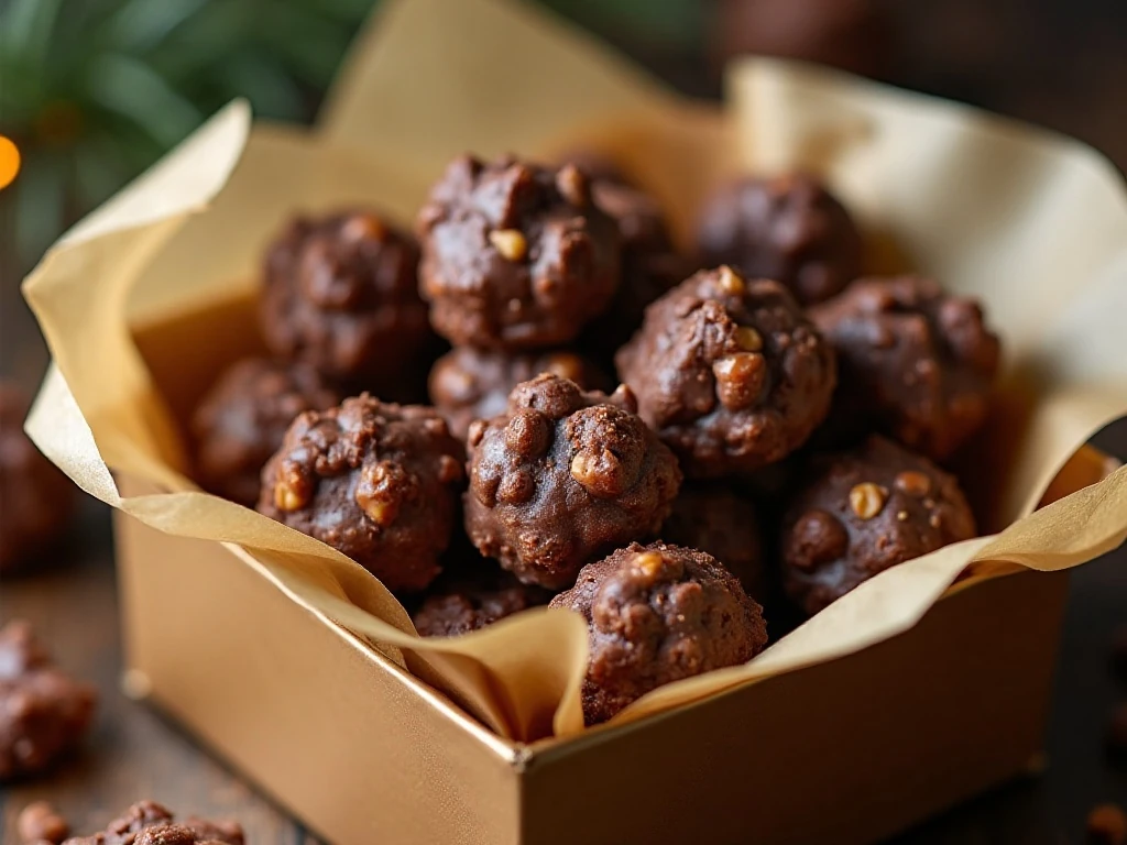 Chocolate caramel crunch pieces packed for gifting