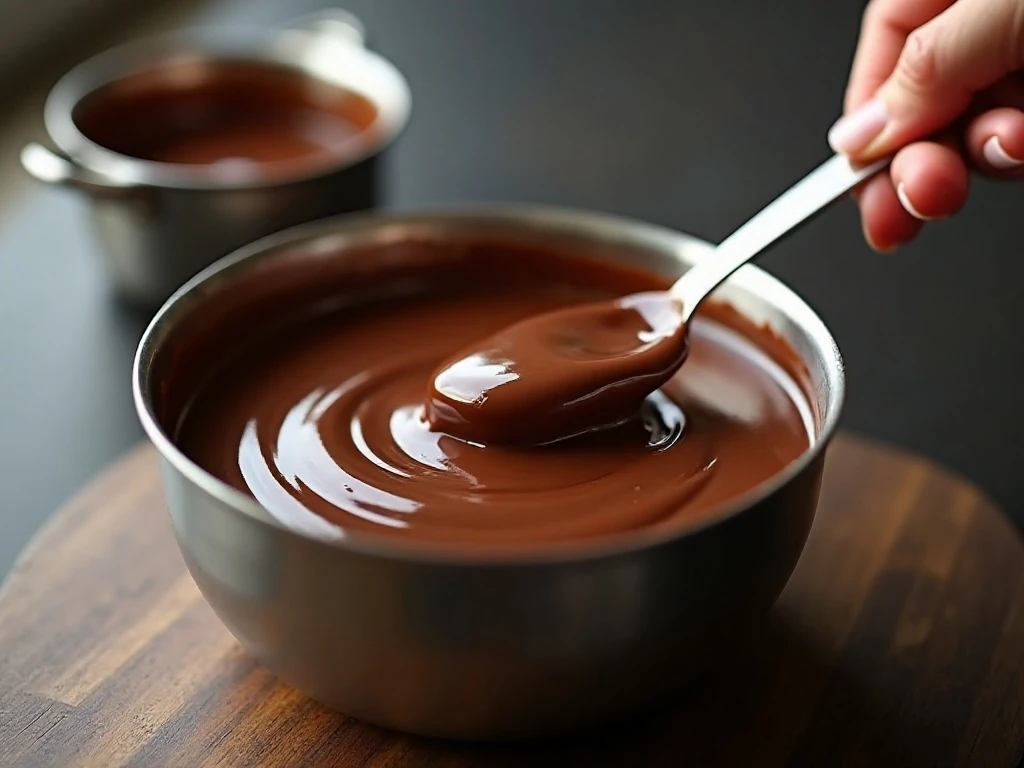 Stirring chocolate ganache for homemade truffles