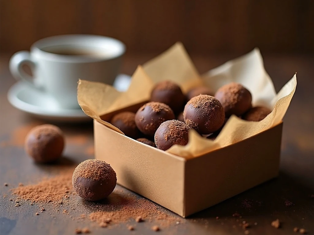Gift-ready chocolate truffles stored in a presentation box