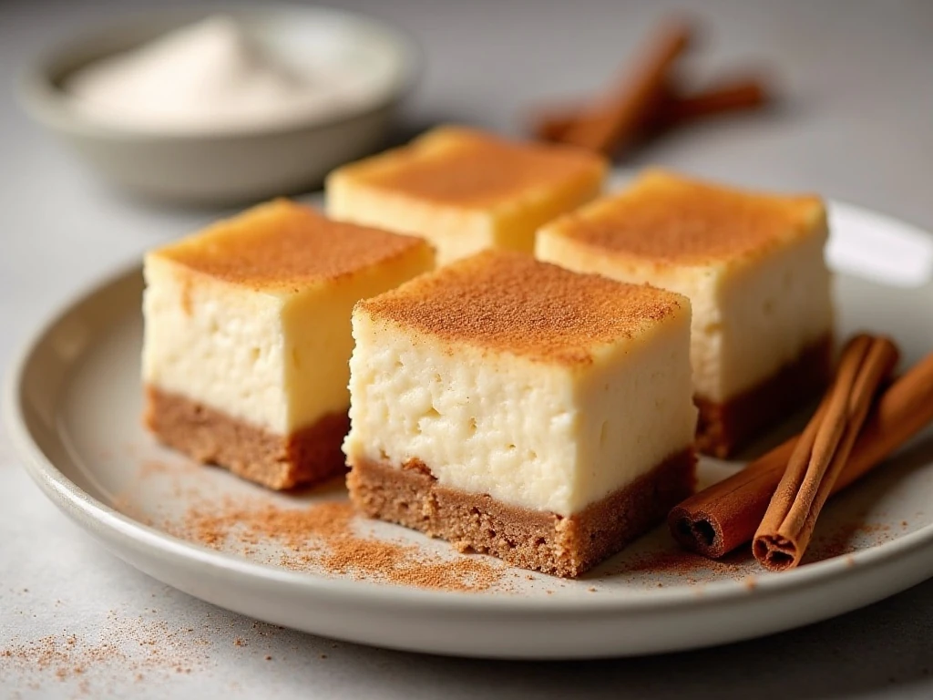 Chilled churro cheesecake bars ready to serve