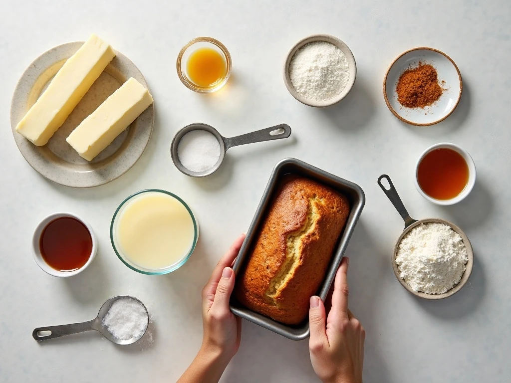 Ingredients for easy cinnamon bread arranged on a kitchen counter