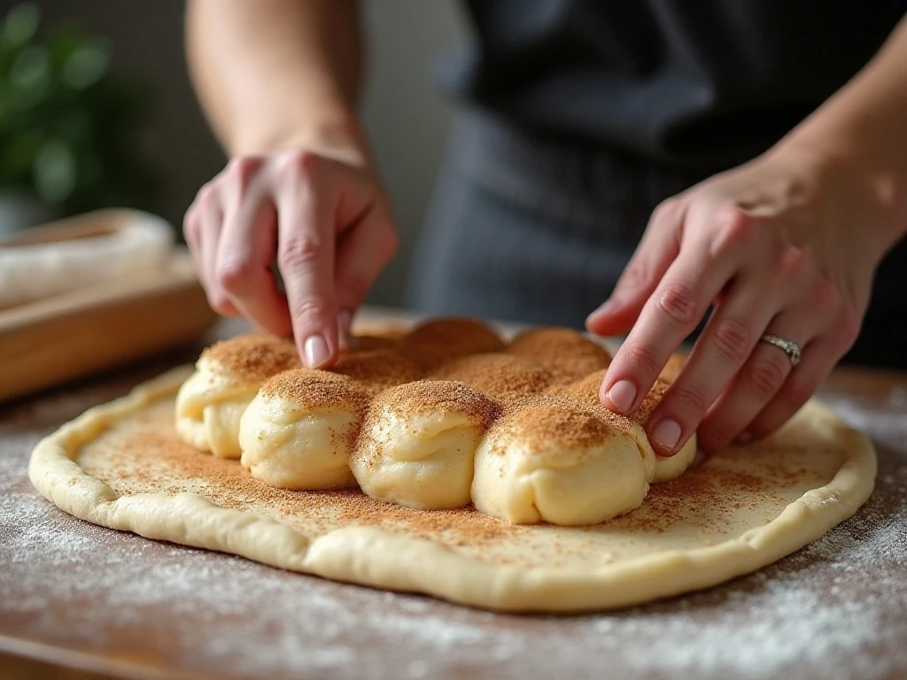 Preparing cinnamon roll dough with butter, brown sugar, and cinnamon