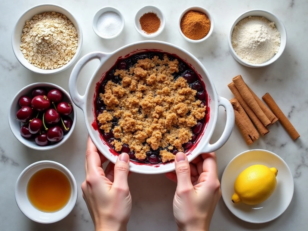 Ingredients for an easy classic cherry crisp