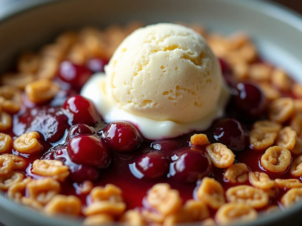 Golden crisp topping and bubbling cherry filling