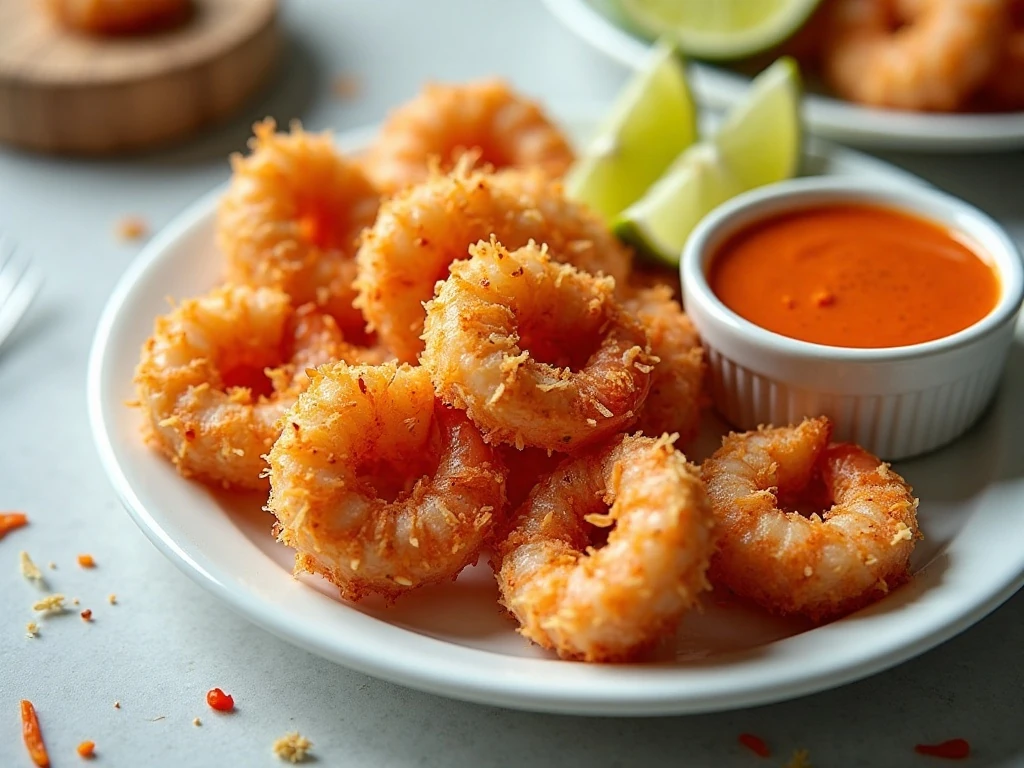 Golden crispy coconut shrimp served with sweet chili dipping sauce