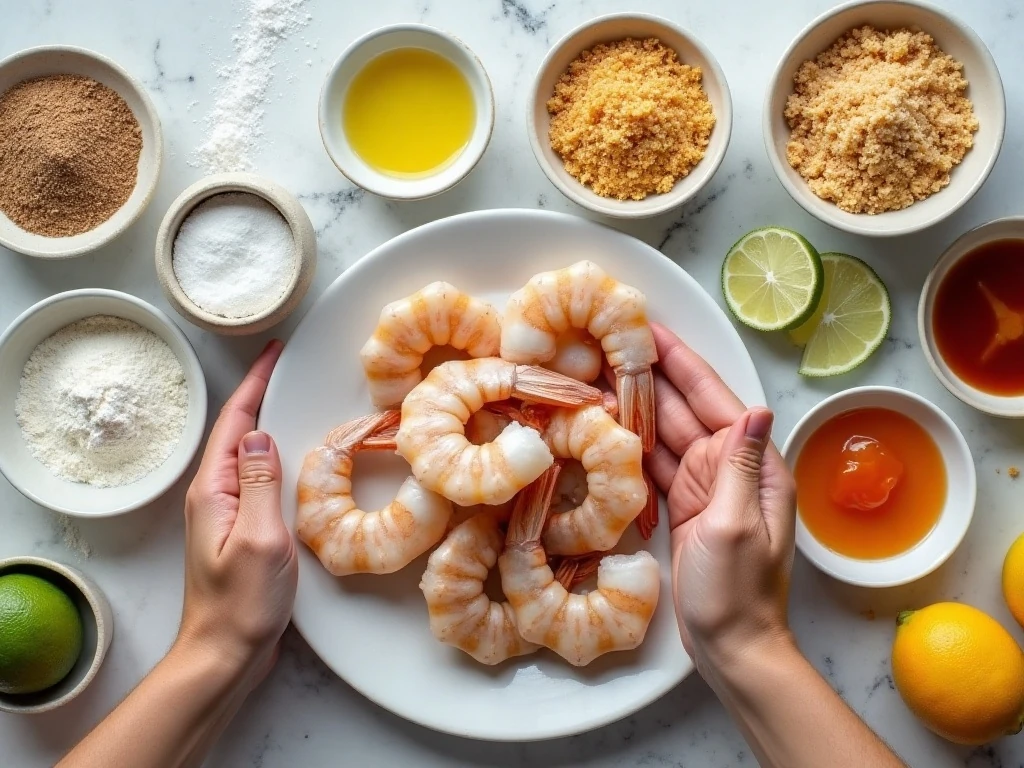 Ingredients for crispy coconut shrimp and dipping sauce