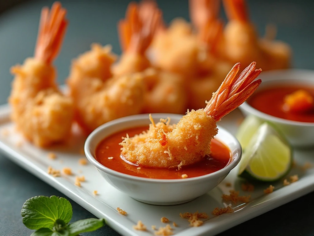 Crispy coconut shrimp with sweet chili lime dipping sauce