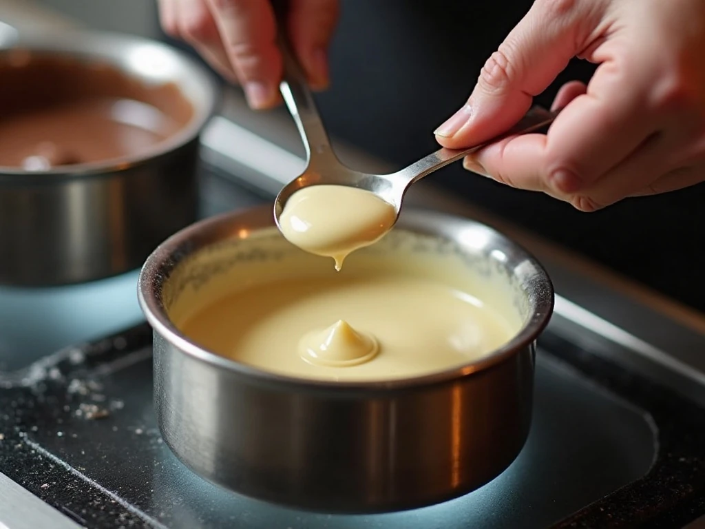 Melting white and semisweet chocolate gently for bark